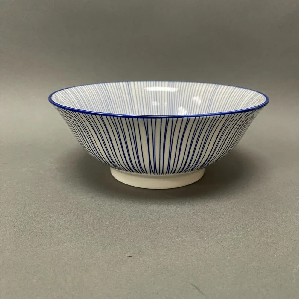 Eyeful Home Serving Bowl Blue White Striped Dishwasher Microwave Oven Safe